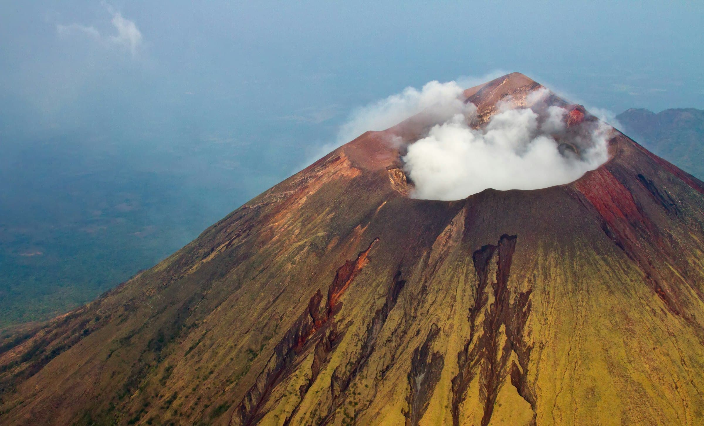 Volcanic landscape and lake in Nicaragua at dusk